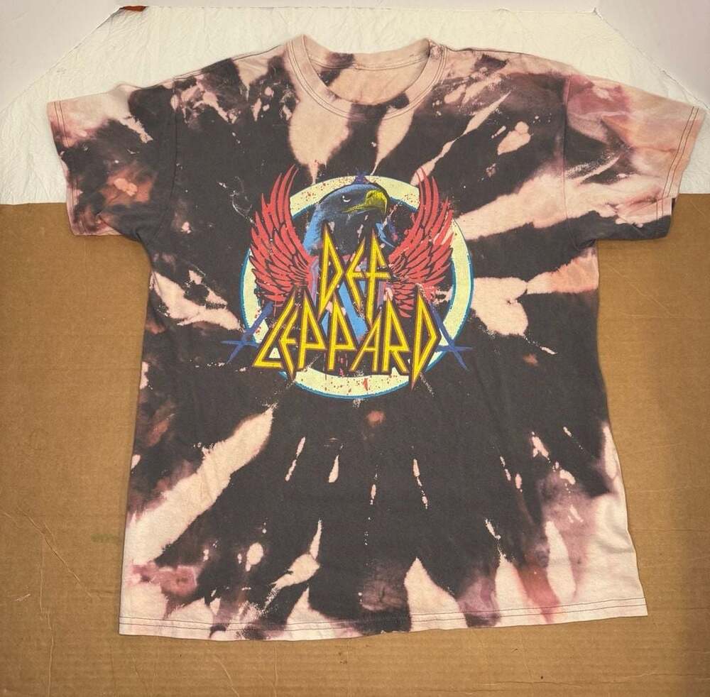 Def Leppard Rock Band Eagle Graphic Tie Dye Bleached T-Shirt
